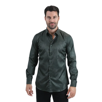 Platini Men's Modern Fit Stretch Foil Green Shirt