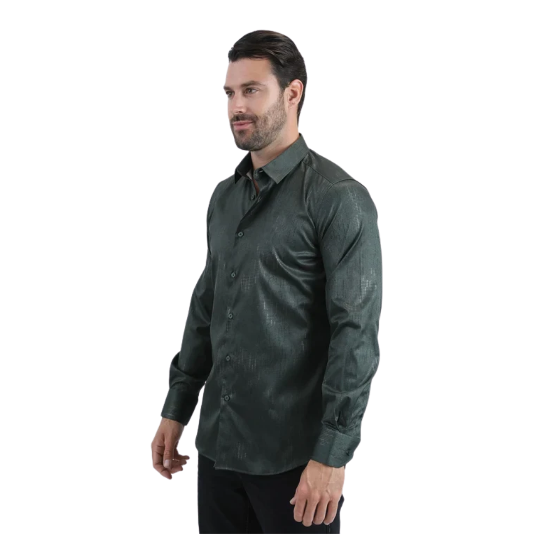 Platini Men's Modern Fit Stretch Foil Green Shirt