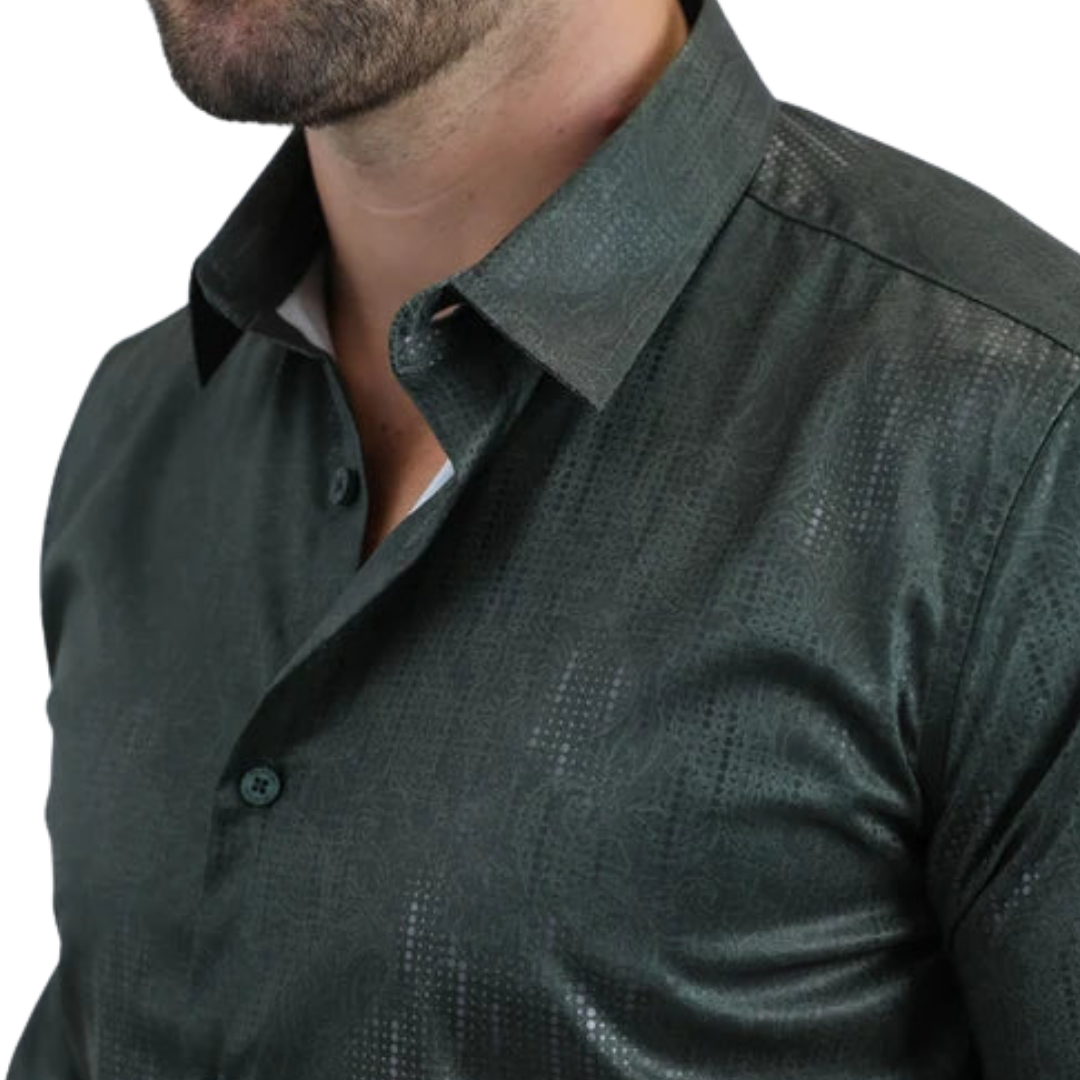 Platini Men's Modern Fit Stretch Foil Green Shirt