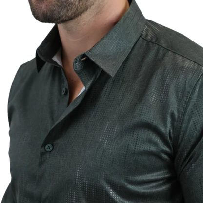 Platini Men's Modern Fit Stretch Foil Green Shirt