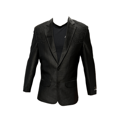 Red Diamond Men's Black Embroidered Rhinestone Coat