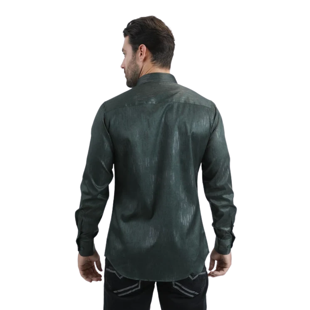Platini Men's Modern Fit Stretch Foil Green Shirt