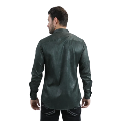 Platini Men's Modern Fit Stretch Foil Green Shirt