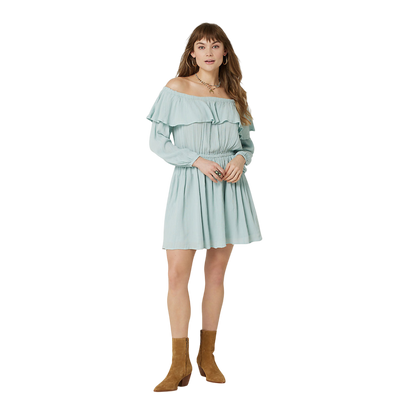 Wrangler Women's Ruffle Off Shoulder In Light Teal Dress