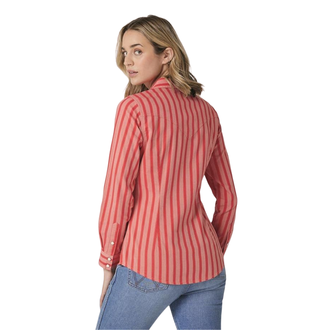 Wrangler Women's Striped Long Sleeve Red Shirt