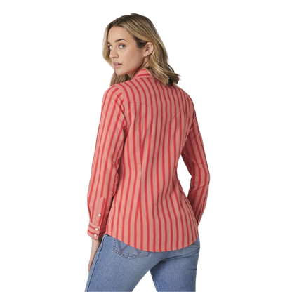 Wrangler Women's Striped Long Sleeve Red Shirt