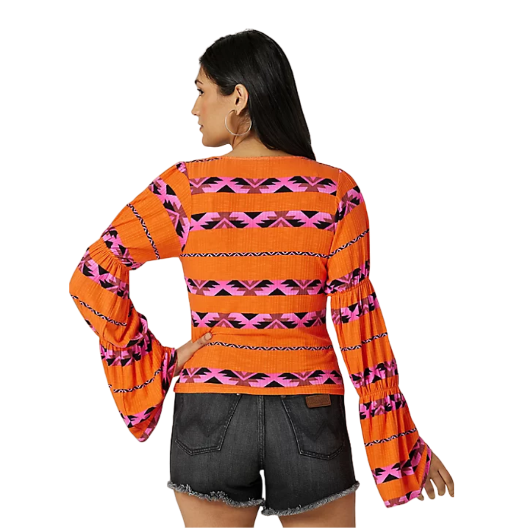 Wrangler Women's Banded Sleeve Orange Shirt