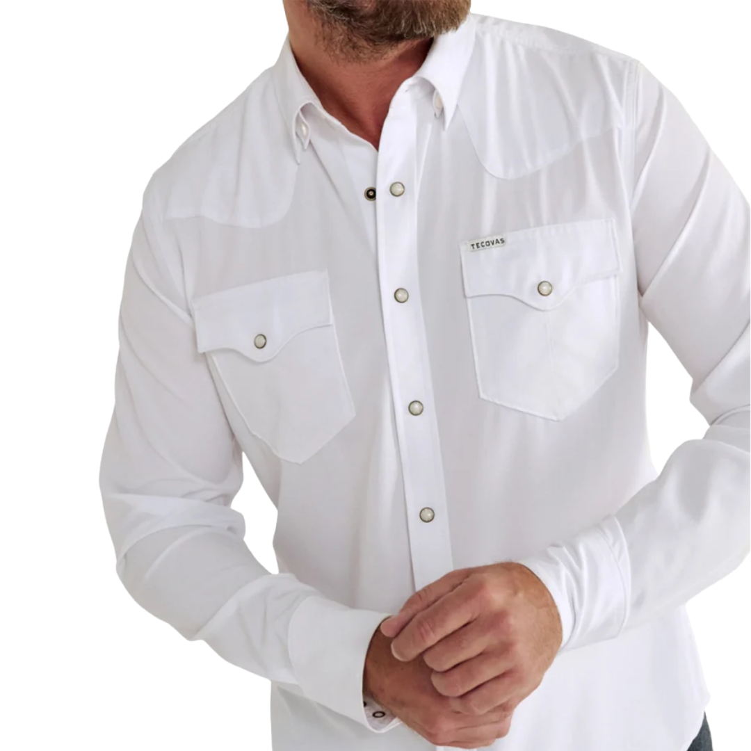 Tecovas Men's Western Pearl Snap White Shirt