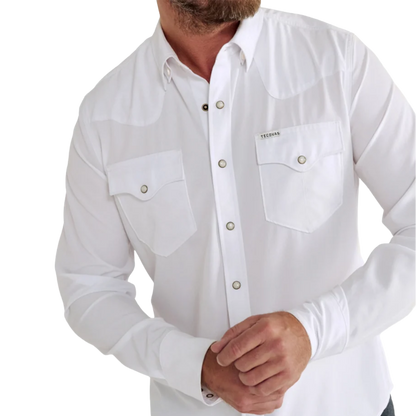 Tecovas Men's Western Pearl Snap White Shirt