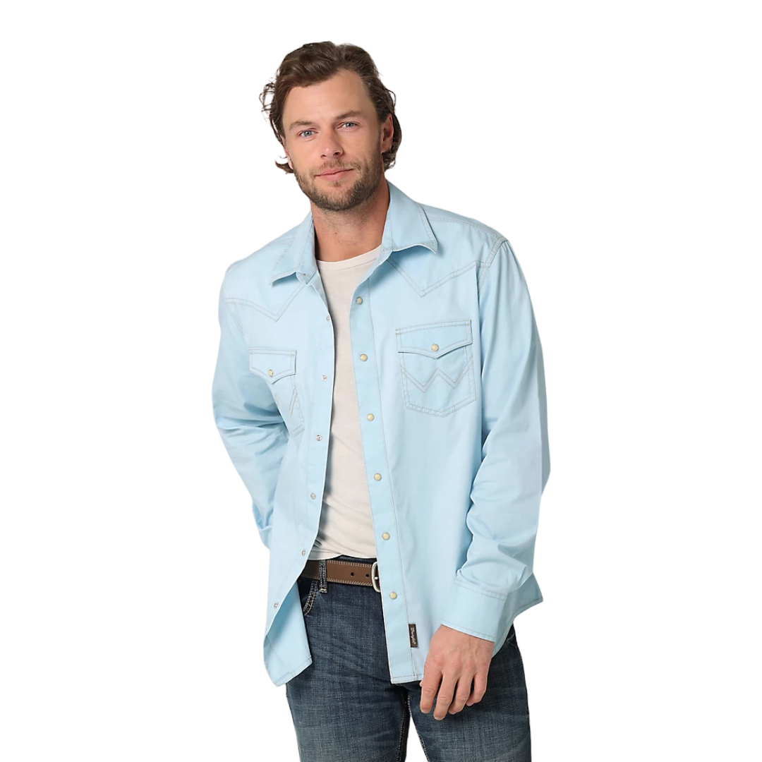 Wrangler Mens Retro Premium Western Blue Shirt - Big