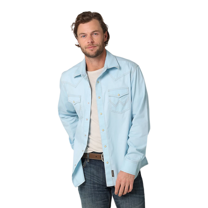 Wrangler Mens Retro Premium Western Blue Shirt - Big
