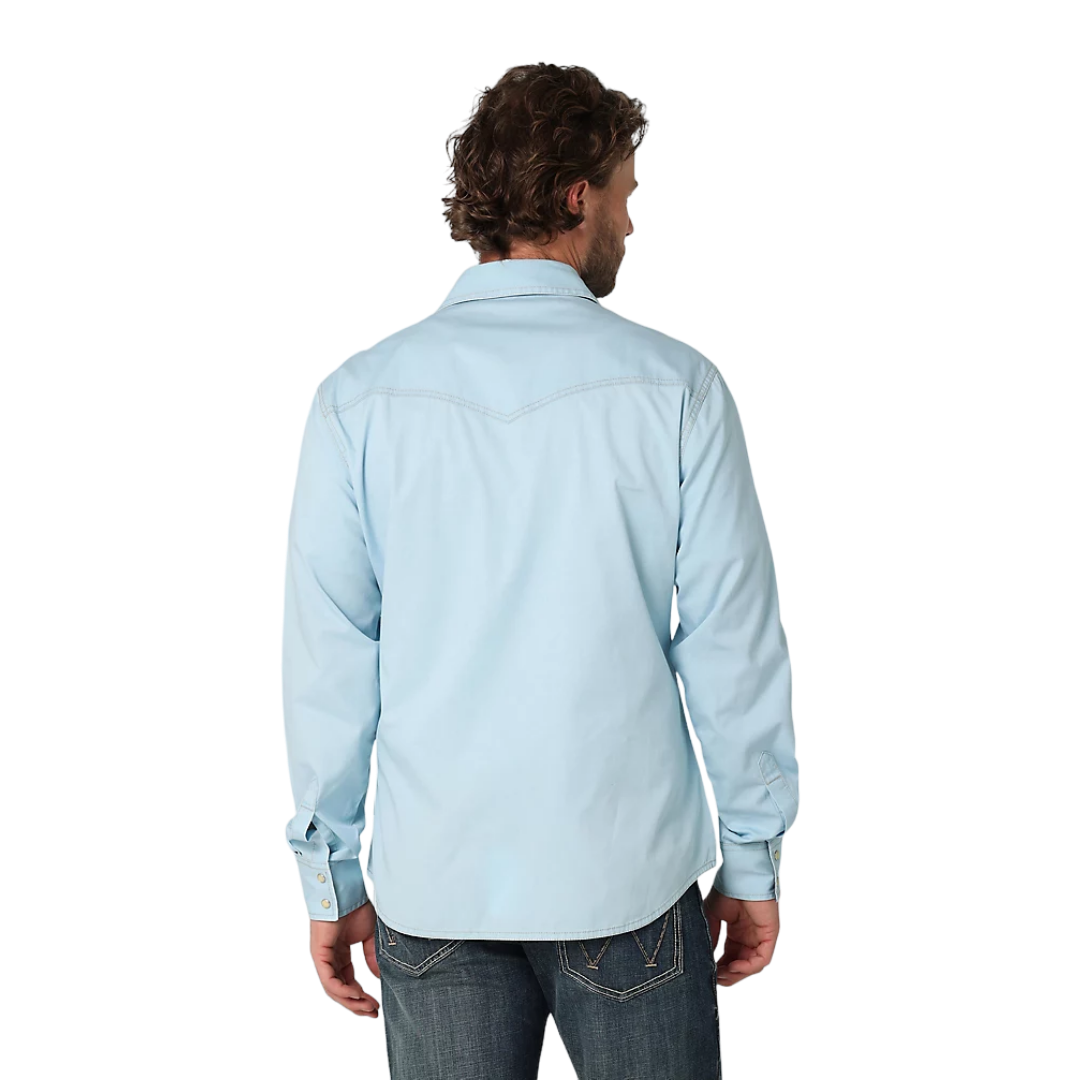 Wrangler Mens Retro Premium Western Blue Shirt - Big