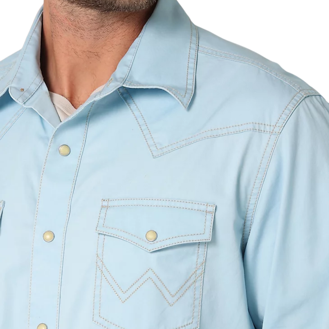 Wrangler Mens Retro Premium Western Blue Shirt - Big