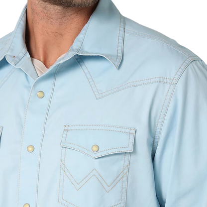 Wrangler Mens Retro Premium Western Blue Shirt - Big