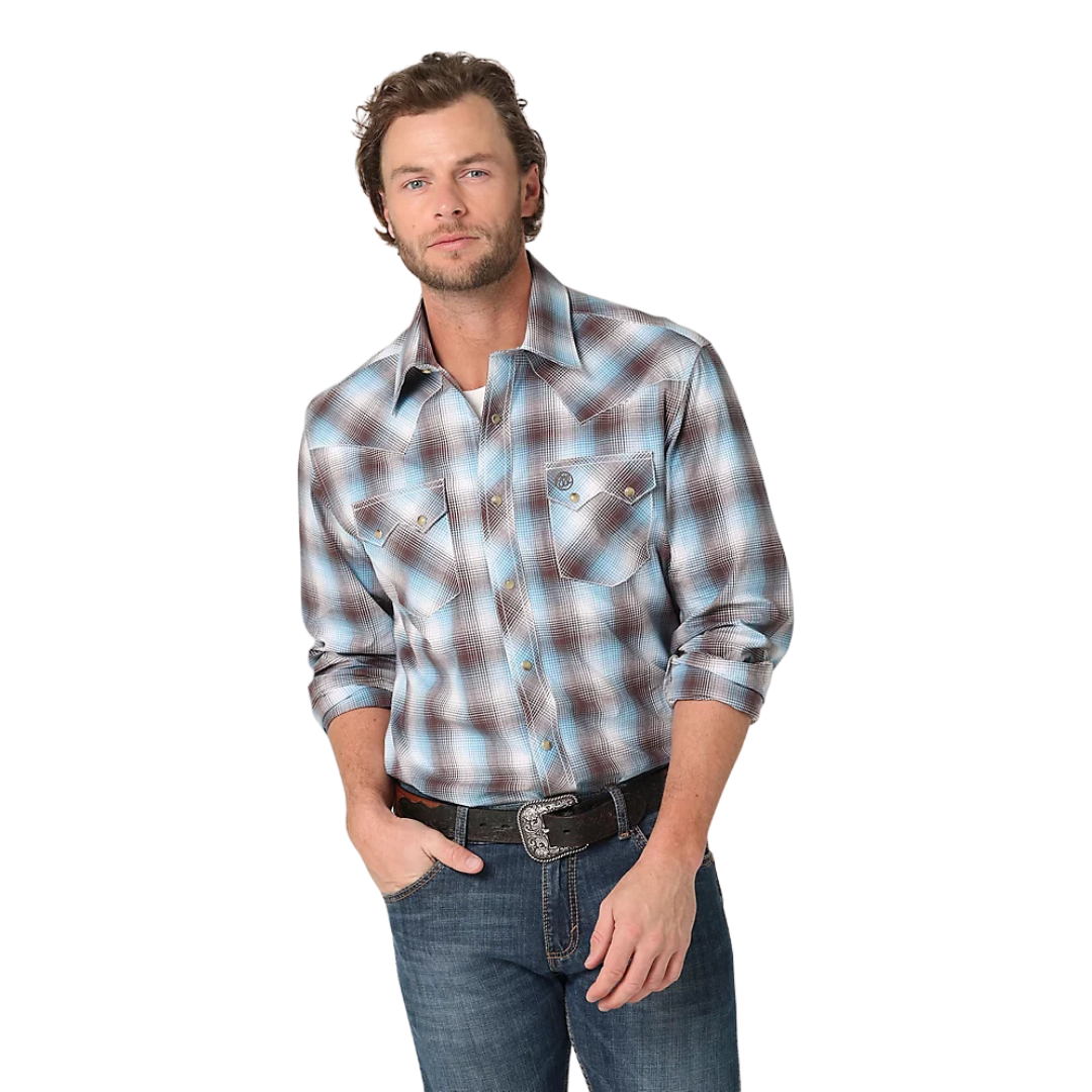 Wrangler Mens Retro Long Sleeve Sawtooth Brown Blue - Big