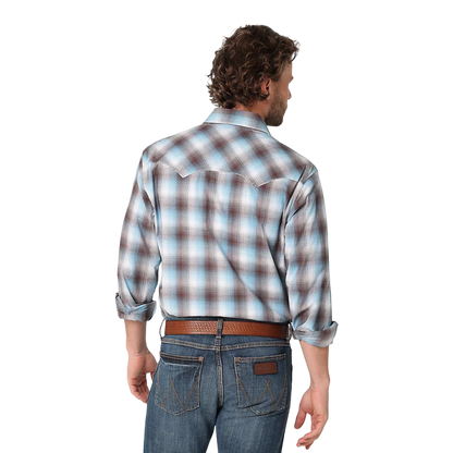 Wrangler Mens Retro Long Sleeve Sawtooth Brown Blue - Big