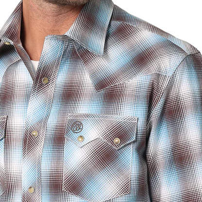 Wrangler Mens Retro Long Sleeve Sawtooth Brown Blue - Big