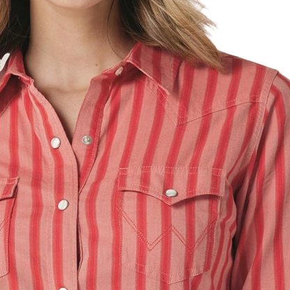 Wrangler Women's Striped Long Sleeve Red Shirt
