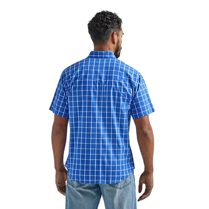 Wrangler Men's Blue Wrinkle Resist Snap Plaid Shirt - Big