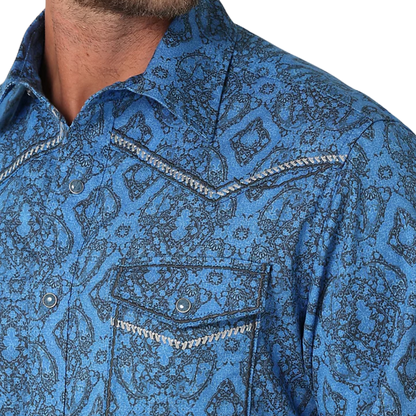 Wrangler Men's Yoke Western Blue Shirt - Big