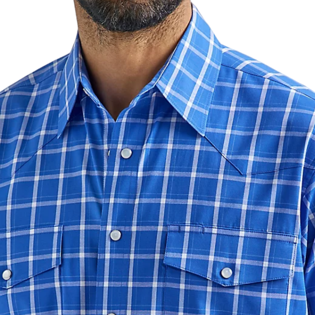 Wrangler Men's Blue Wrinkle Resist Snap Plaid Shirt - Big