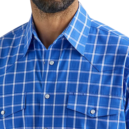 Wrangler Men's Blue Wrinkle Resist Snap Plaid Shirt - Big
