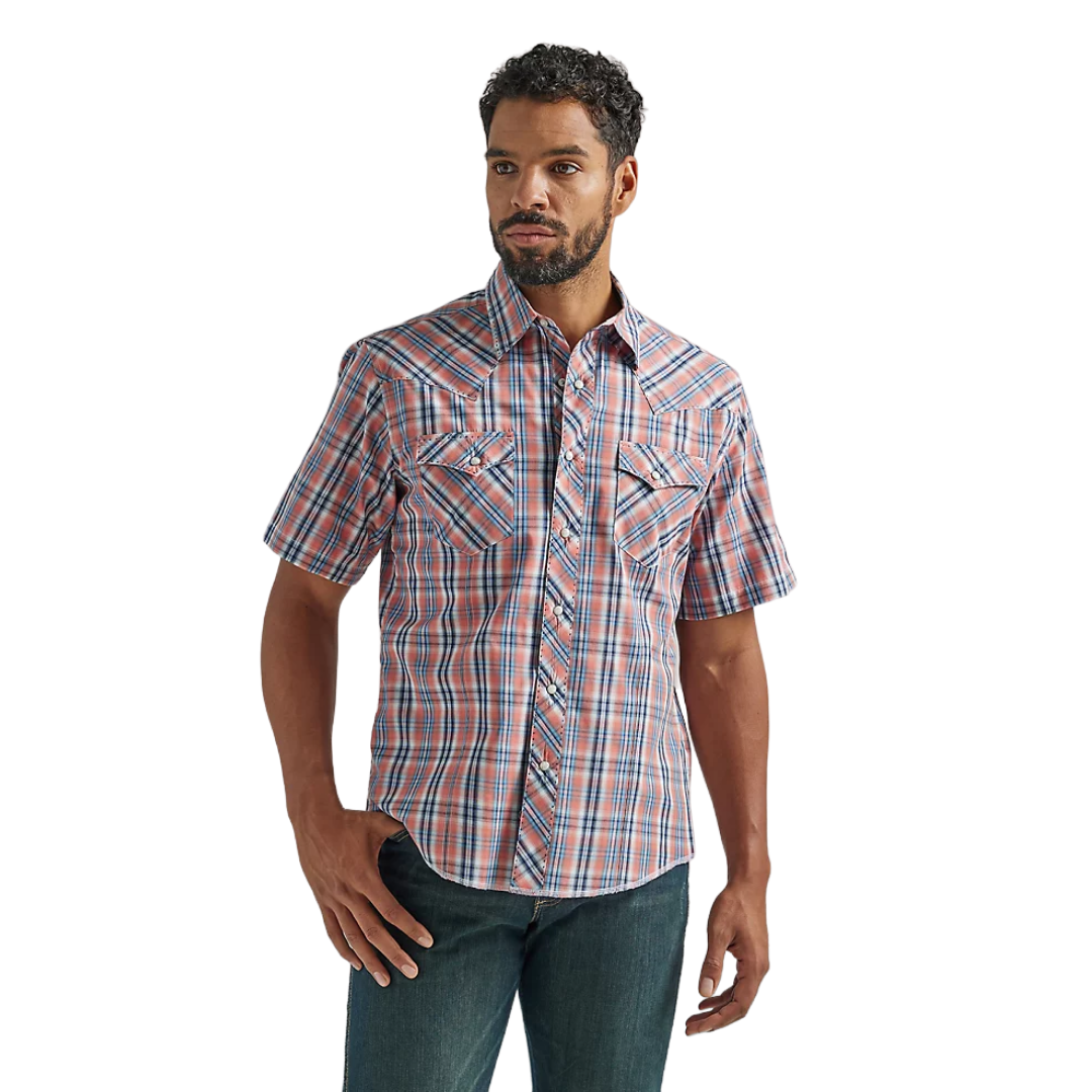 Wrangler Men's Western Plaid Multi Blue Shirt - Big