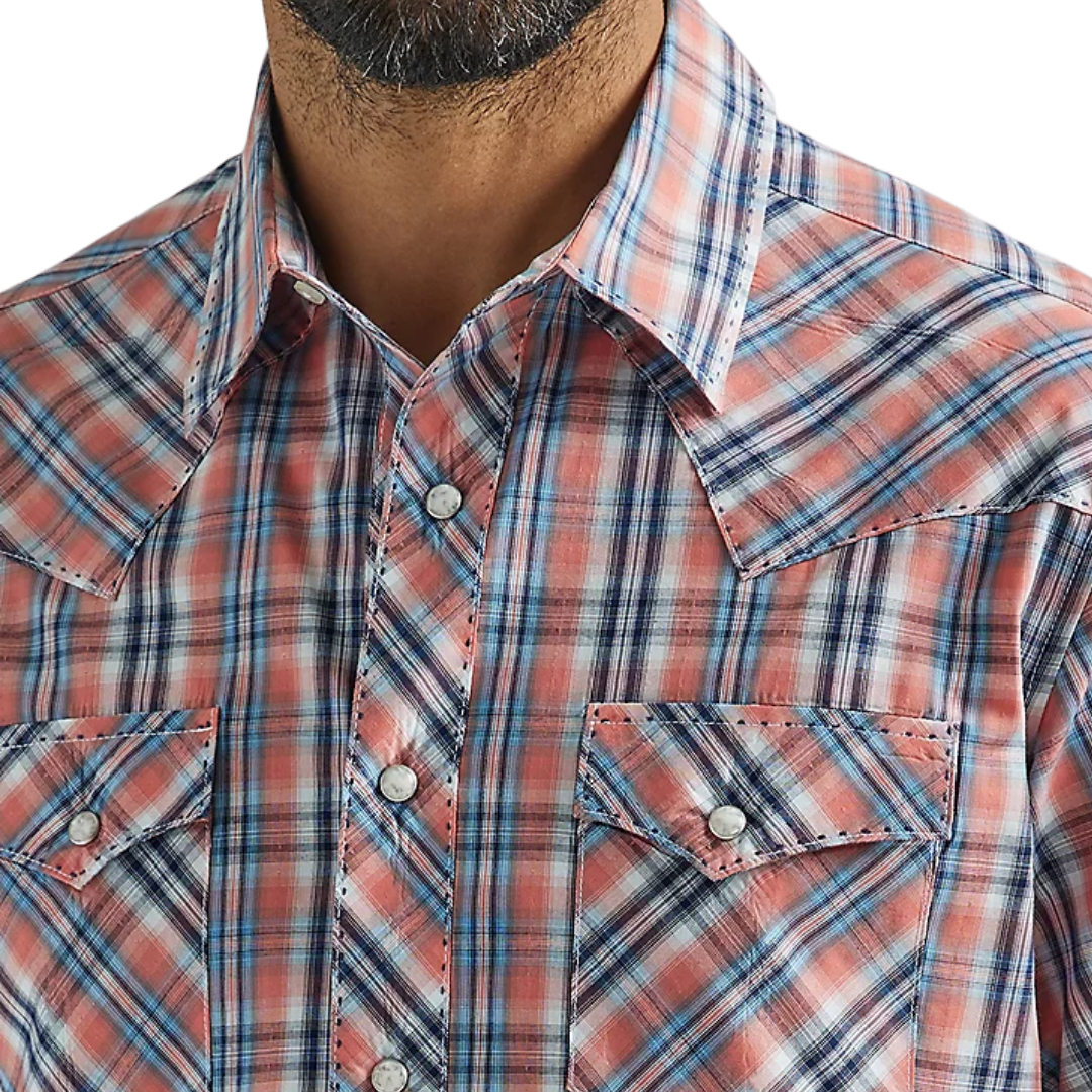 Wrangler Men's Western Plaid Multi Blue Shirt - Big