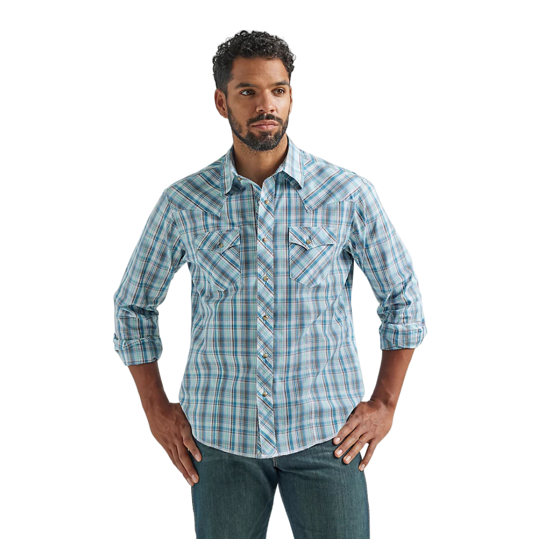 Wrangler Men's Western Plaid Multi Blue Shirt - Big