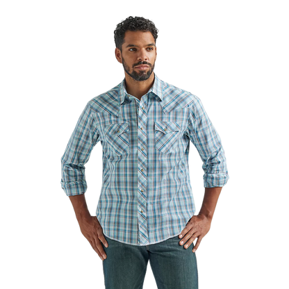Wrangler Men's Western Plaid Multi Blue Shirt - Big