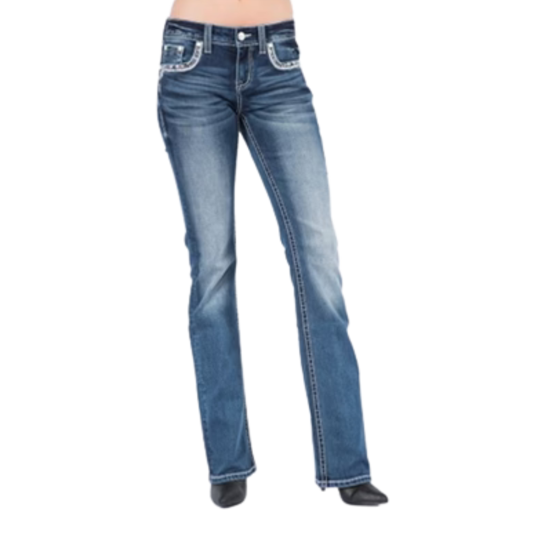 Grace Women's Boot Cut Easy Fit Blue Jeans