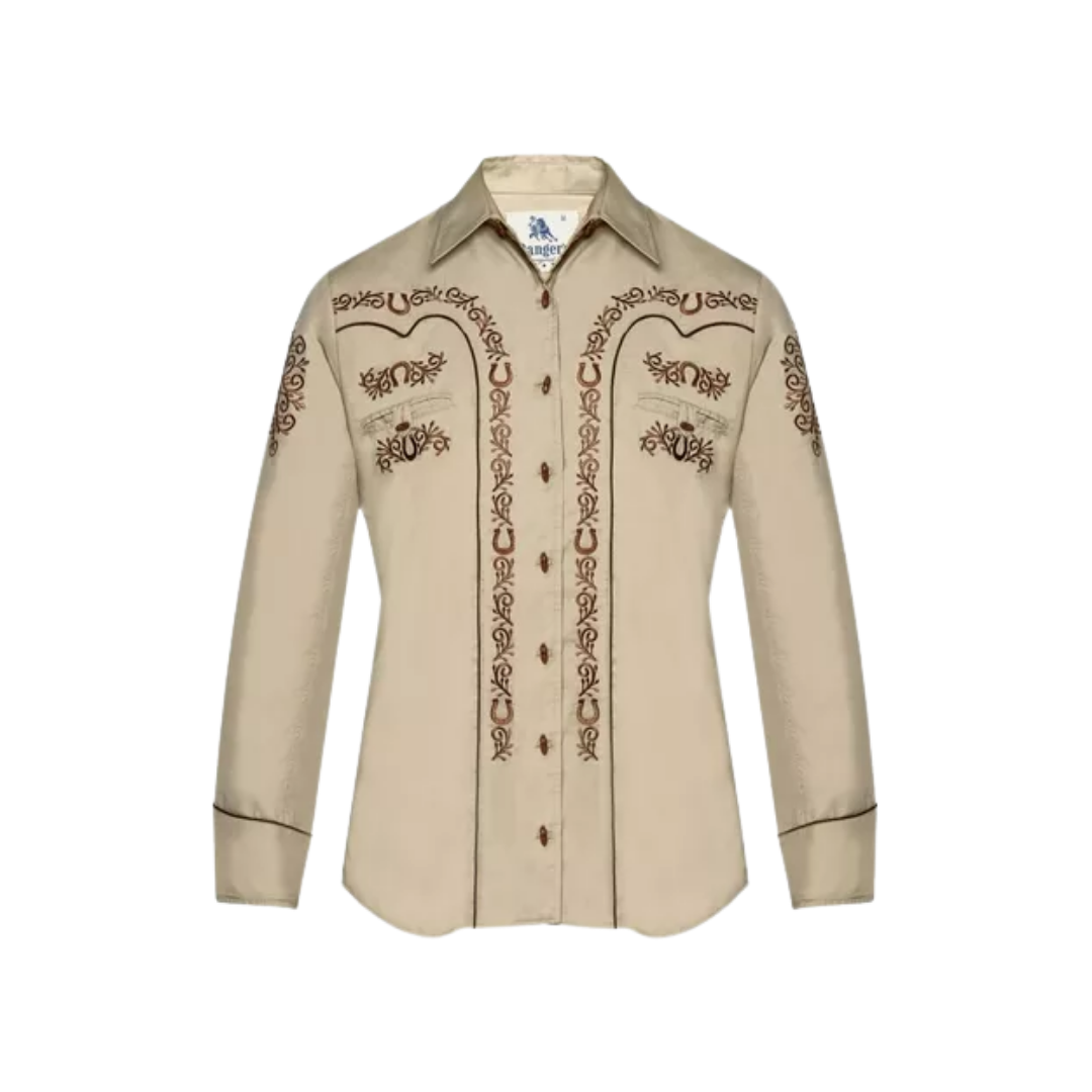 Ranger's Usa Men's Beige Charra Horseshoes Tarugos Shirt