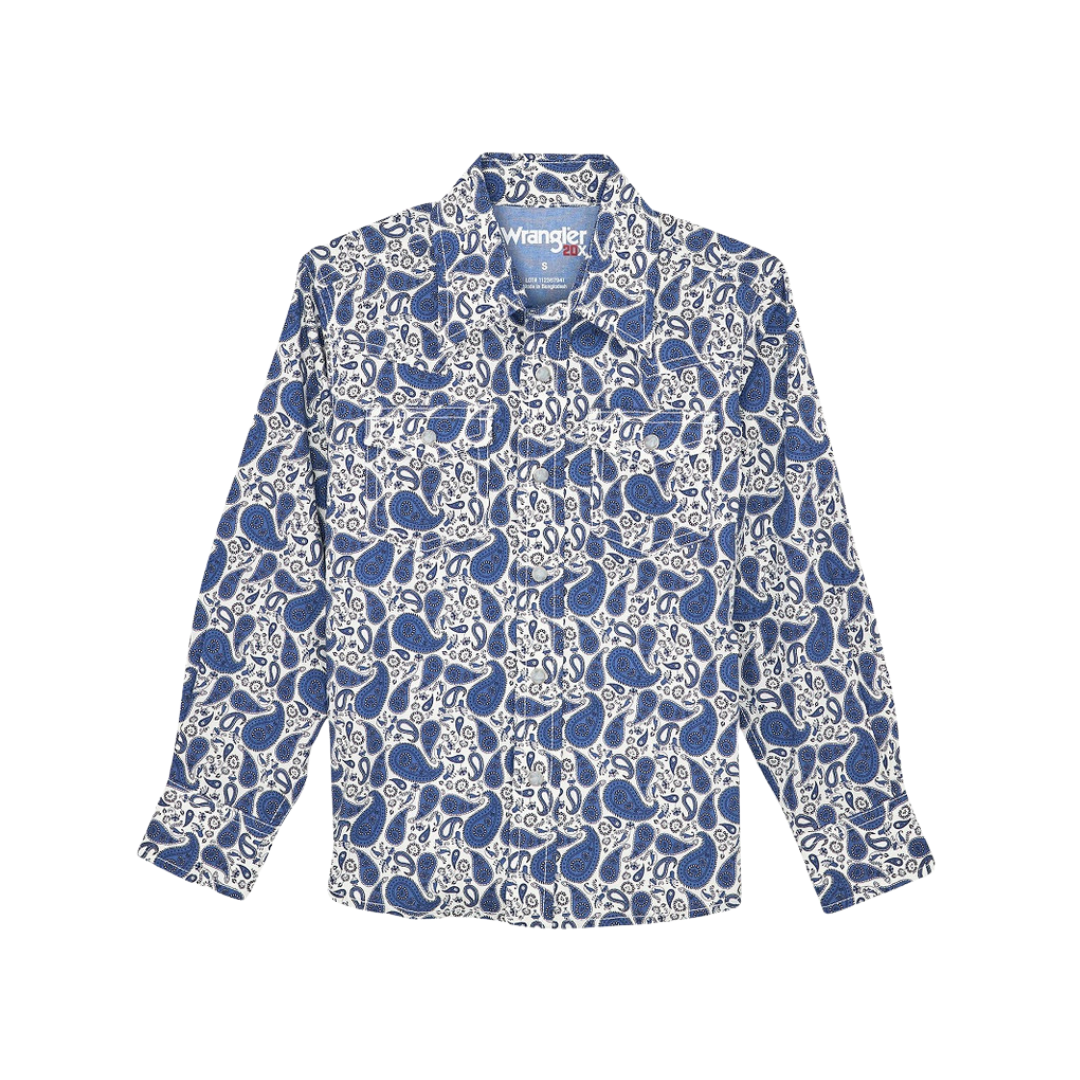 Wrangler Youth Boy's Long Sleeve Paisley Blue Shirt