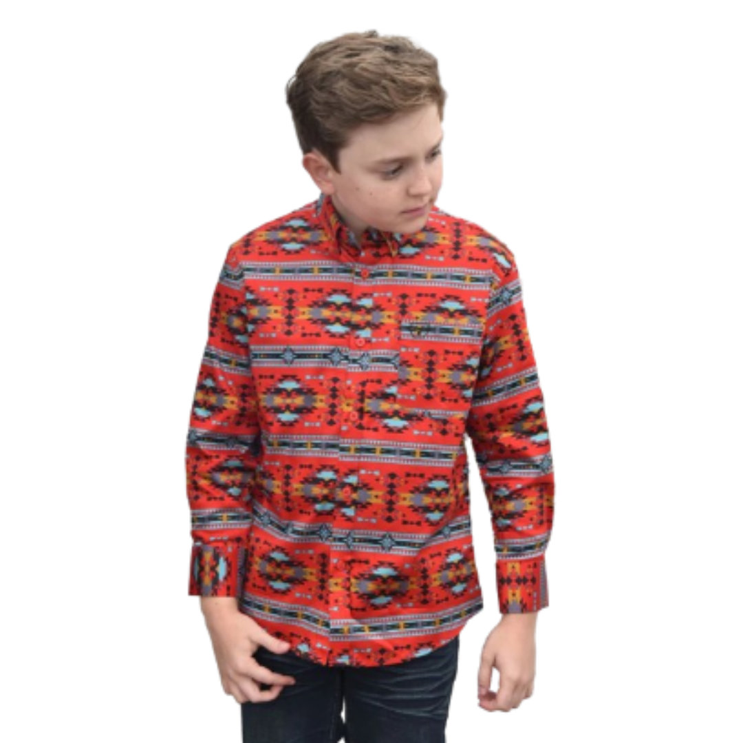 Platini Youth Boy's Cotton Red Aztec Digital Orange Shirt