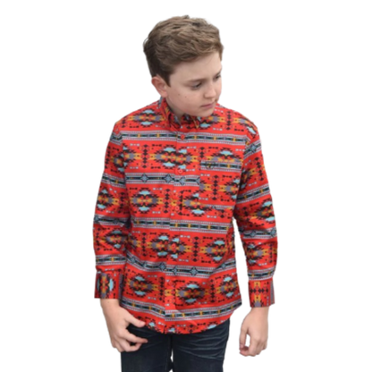Platini Youth Boy's Cotton Red Aztec Digital Orange Shirt