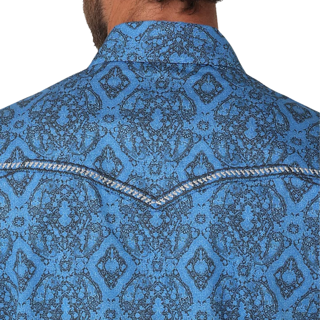 Wrangler Men's Rock 47 Long Sleeve Snap Blue Shirt
