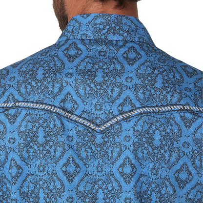 Wrangler Men's Rock 47 Long Sleeve Snap Blue Shirt