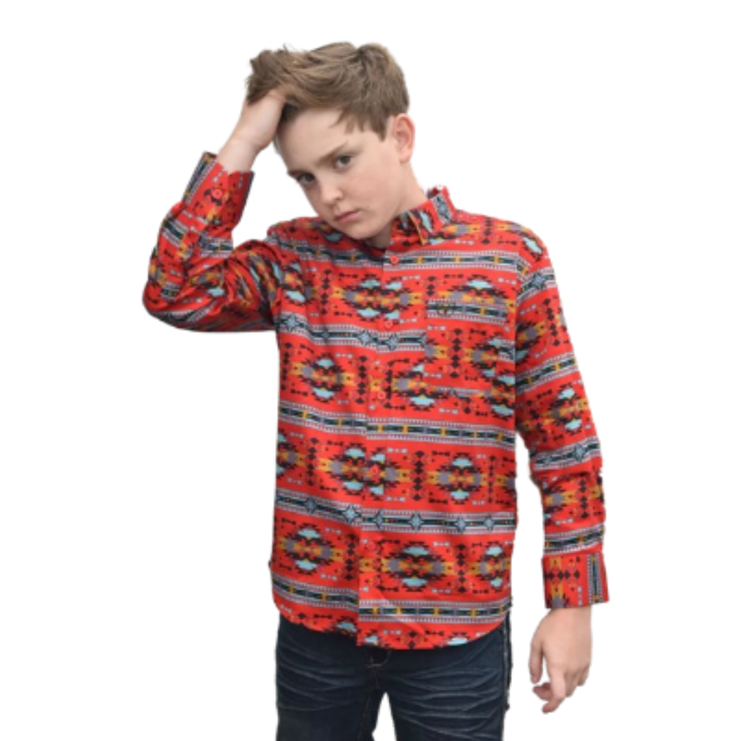 Platini Youth Boy's Cotton Red Aztec Digital Orange Shirt