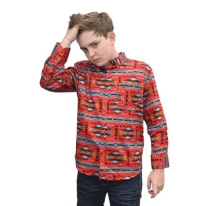 Platini Youth Boy's Cotton Red Aztec Digital Orange Shirt