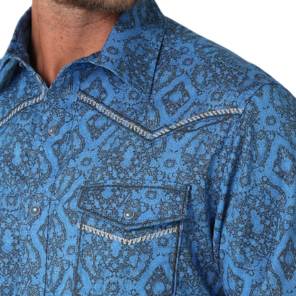 Wrangler Men's Rock 47 Long Sleeve Snap Blue Shirt