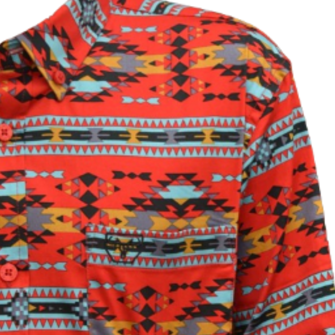 Platini Youth Boy's Cotton Red Aztec Digital Orange Shirt