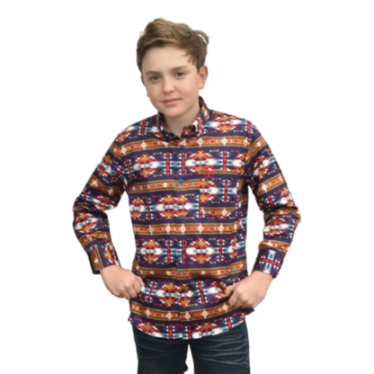 Platini Youth Boy's Cotton Navy Aztec Digital Multicolor Shirt
