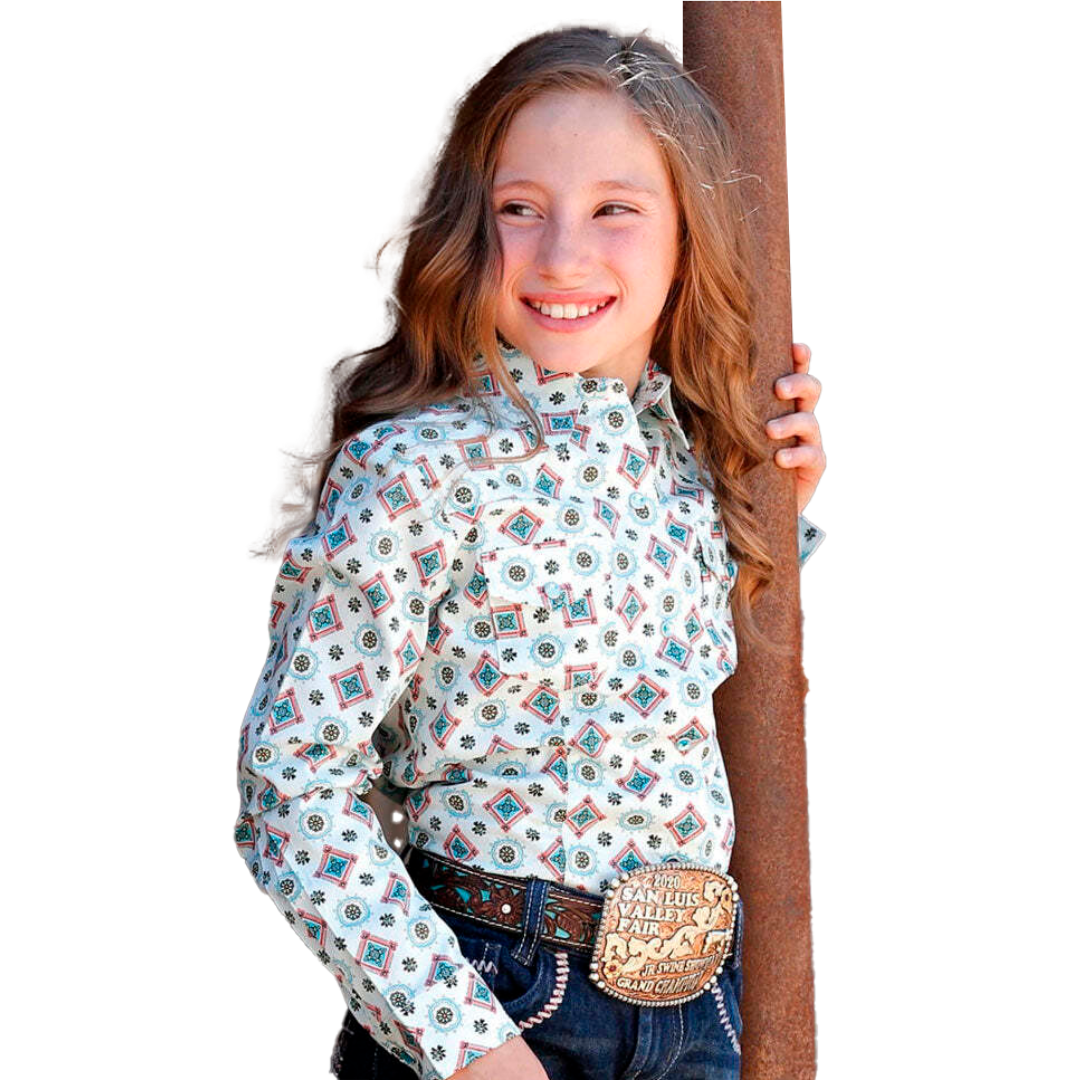Cruel Girl Youth Girl's Print Snap Light Blue Shirt
