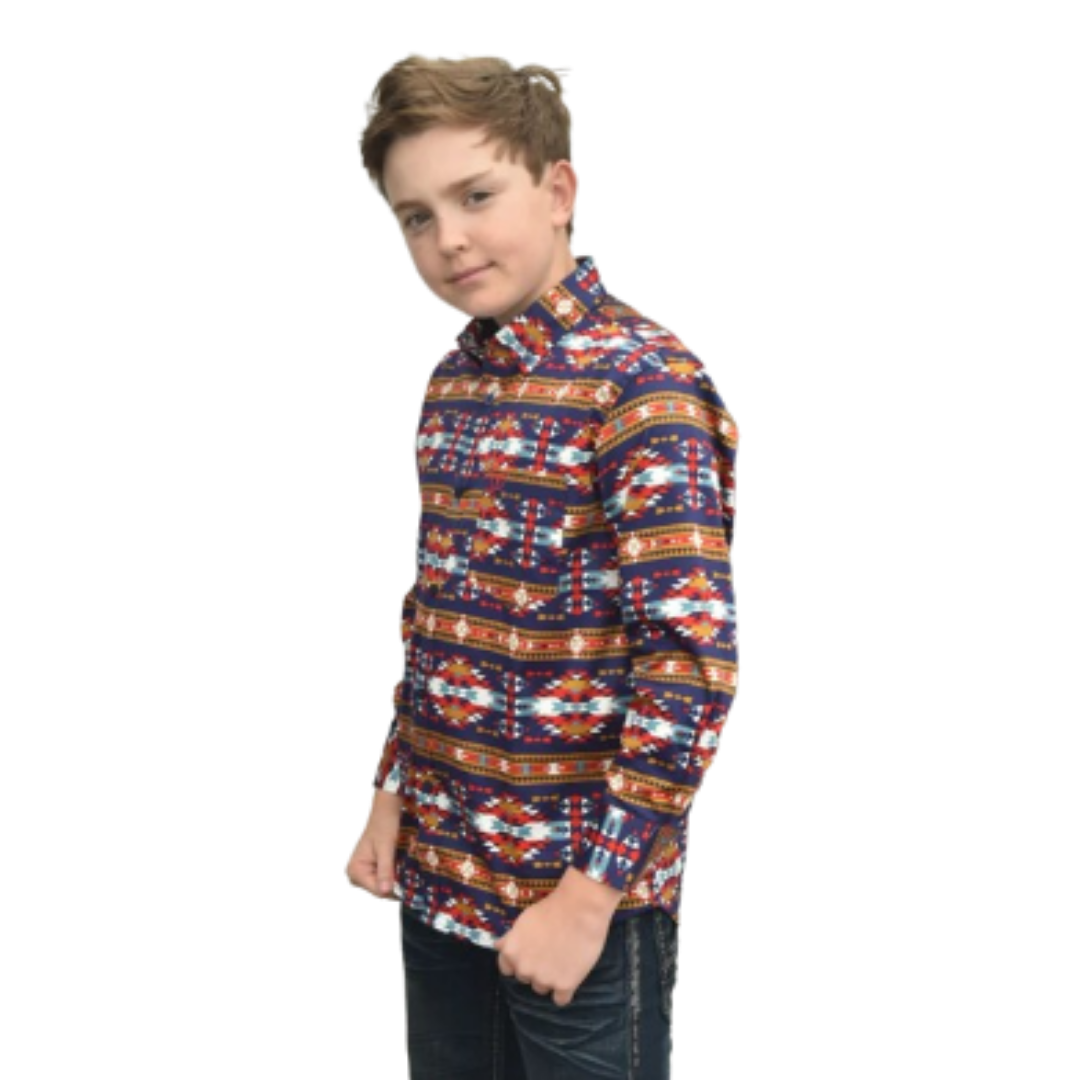 Platini Youth Boy's Cotton Navy Aztec Digital Multicolor Shirt
