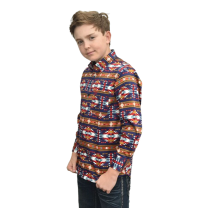 Platini Youth Boy's Cotton Navy Aztec Digital Multicolor Shirt