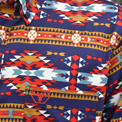 Platini Youth Boy's Cotton Navy Aztec Digital Multicolor Shirt