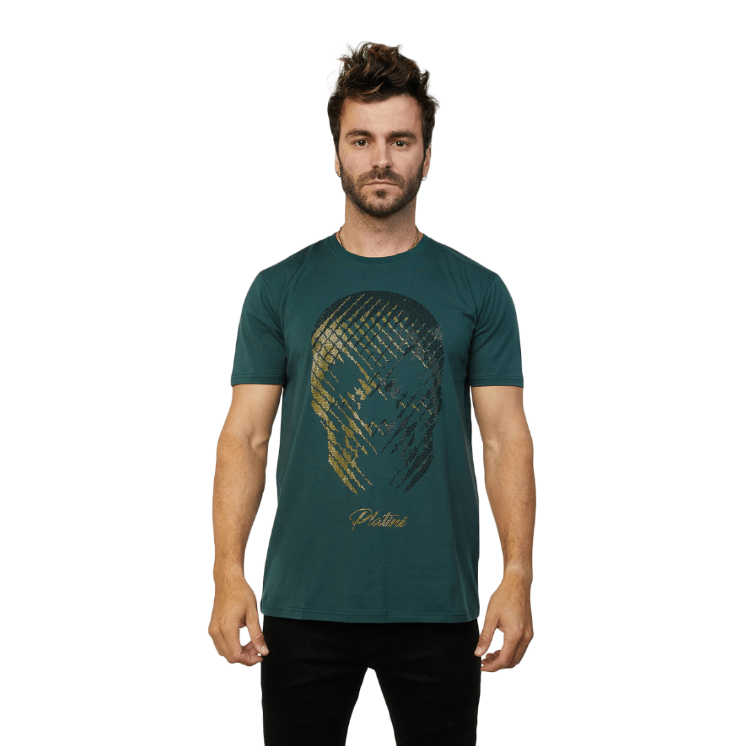 Platini Men's Teal Cotton Rhinestone T-Shirt