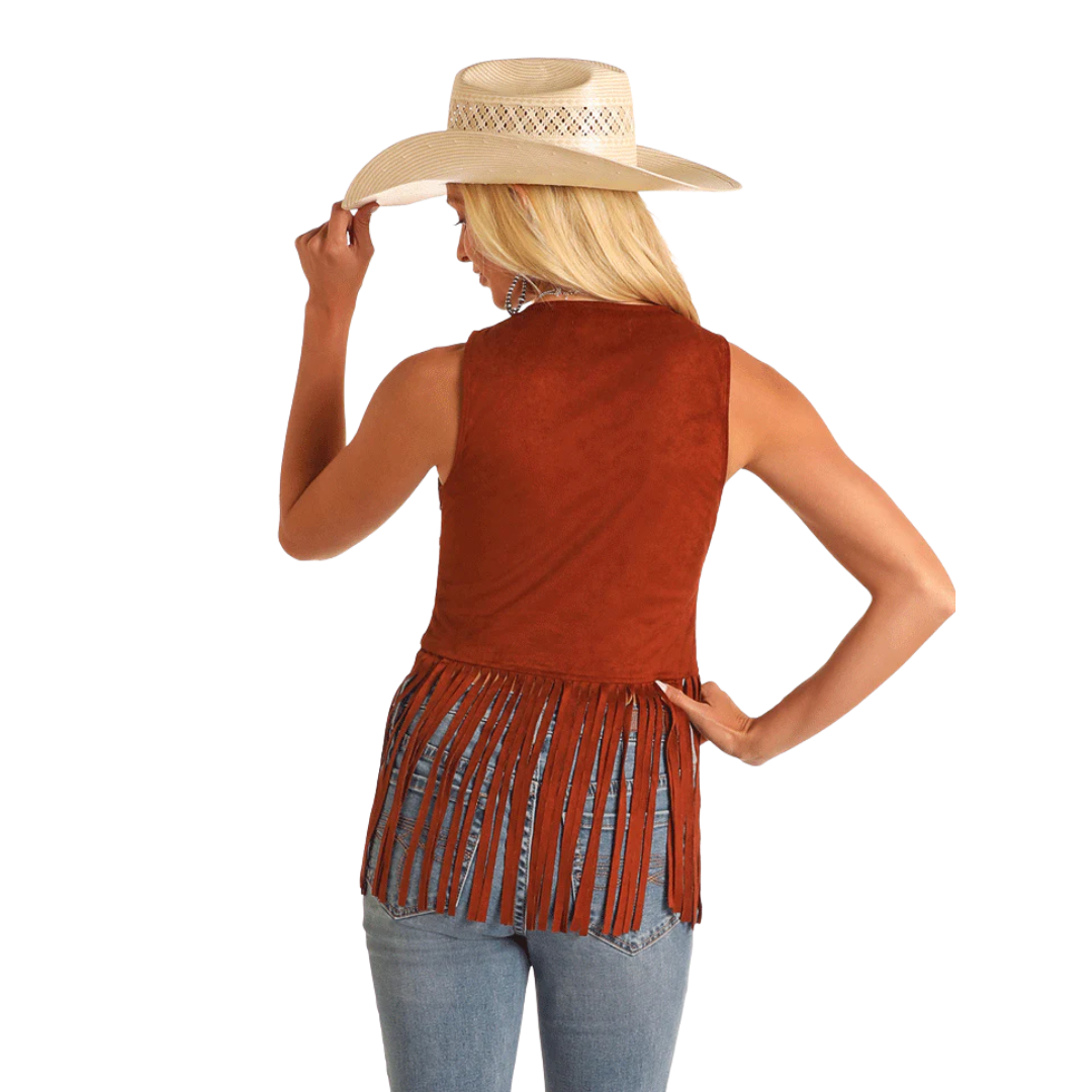 Rock & Roll Women's Studded Fringe Brown Top