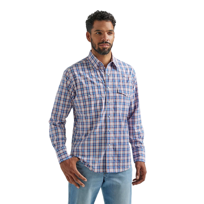 Wrangler Men's Long Sleeve Western Blue Orange Shirt