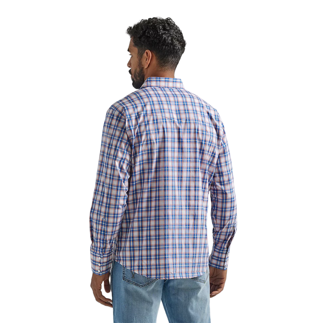 Wrangler Men's Long Sleeve Western Blue Orange Shirt